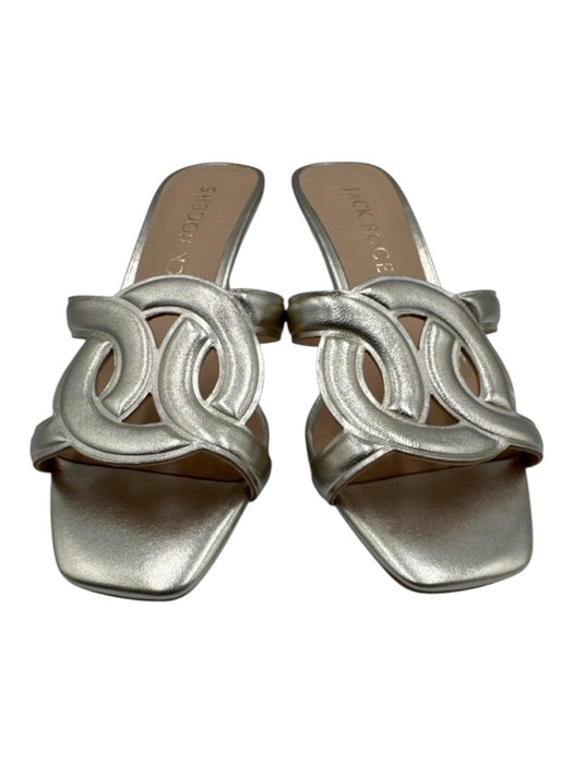 Jack Rogers Shoe Size 5.5 Silver Tone Leather Upper Square Toe Cut Outs Sandals Silver Tone / 5.5