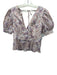 J. Crew Size 6 Purple, red & cream Cotton Short Balloon Sleeve Floral V Neck Top Purple, red & cream / 6