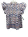 Oliphant Size M Blue, Orange & White Cotton Ruffle Cap Sleeve Floral Top Blue, Orange & White / M