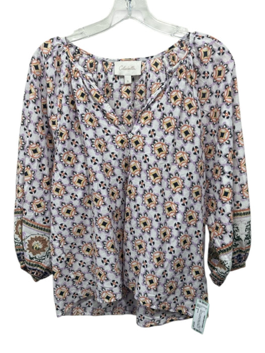 Cleobella Size S Lavender, Orange & Multi Cotton Long Sleeve Abstract Print Top Lavender, Orange & Multi / S