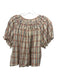 The Great Size 2 Tan, Blue & Multi Cotton Short Balloon Sleeve Button Detail Top Tan, Blue & Multi / 2