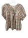 The Great Size 2 Tan, Blue & Multi Cotton Short Balloon Sleeve Button Detail Top Tan, Blue & Multi / 2