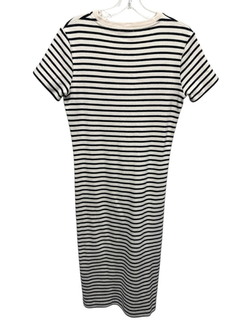 Tanya Taylor Size S Ivory & Black Cotton Blend Striped Cap Sleeve Leg Slit Dress Ivory & Black / S
