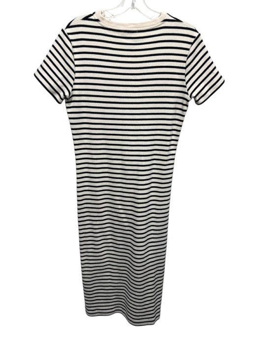 Tanya Taylor Size S Ivory & Black Cotton Blend Striped Cap Sleeve Leg Slit Dress Ivory & Black / S