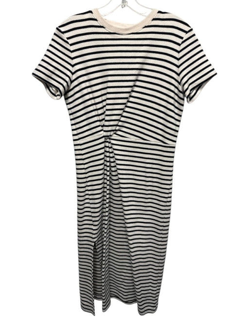 Tanya Taylor Size S Ivory & Black Cotton Blend Striped Cap Sleeve Leg Slit Dress Ivory & Black / S