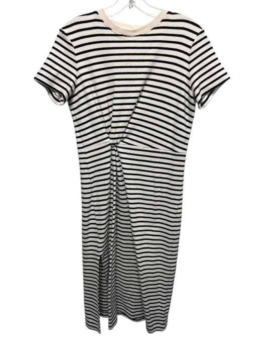 Tanya Taylor Size S Ivory & Black Cotton Blend Striped Cap Sleeve Leg Slit Dress Ivory & Black / S