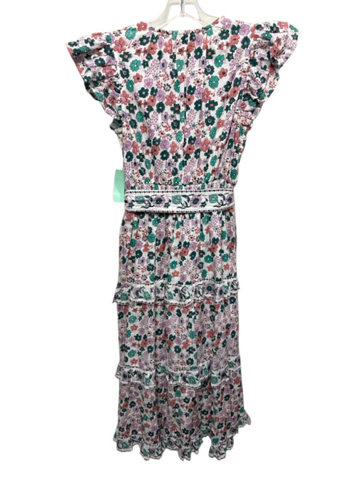 Cleobella Size M White & Multi Cotton Elastic Waist Floral Tie Belt Maxi Dress White & Multi / M