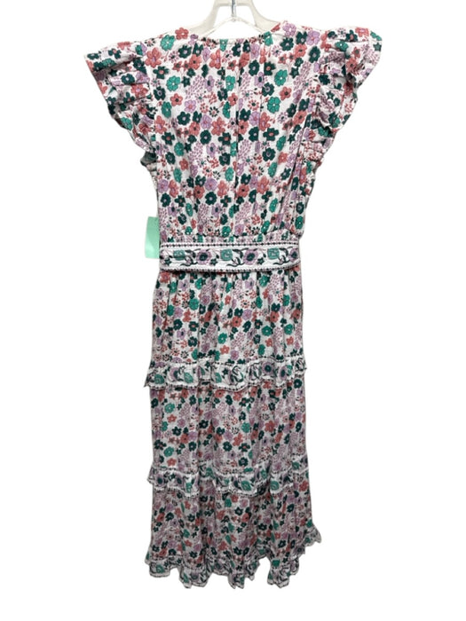 Cleobella Size M White & Multi Cotton Elastic Waist Floral Tie Belt Maxi Dress White & Multi / M