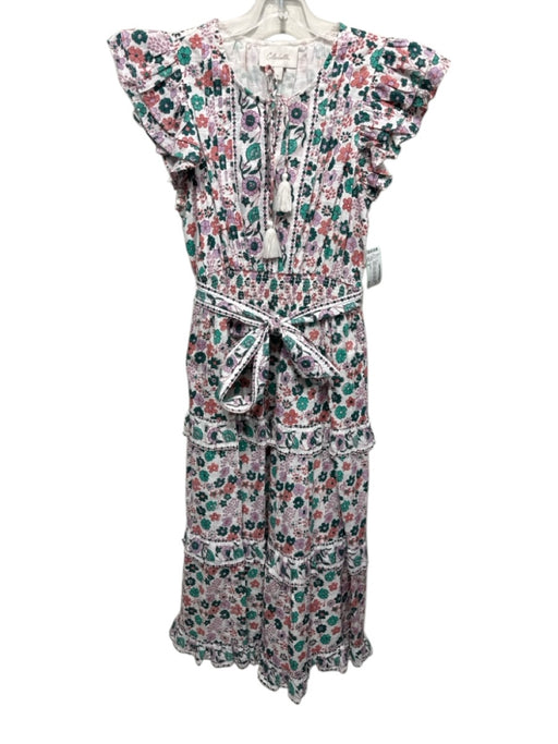 Cleobella Size M White & Multi Cotton Elastic Waist Floral Tie Belt Maxi Dress White & Multi / M