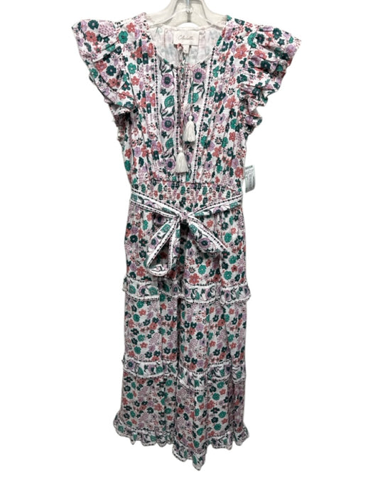 Cleobella Size M White & Multi Cotton Elastic Waist Floral Tie Belt Maxi Dress White & Multi / M
