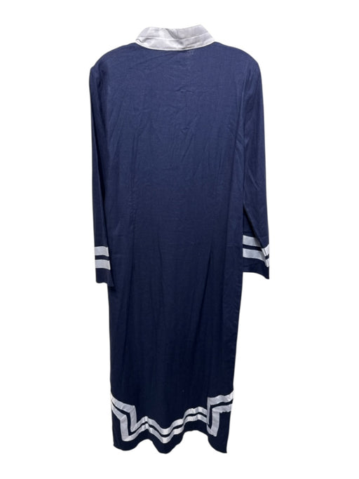 Sail To Sable Size M Navy Linen Blend V Neck Long Sleeve Maxi Leg Slit Dress Navy / M