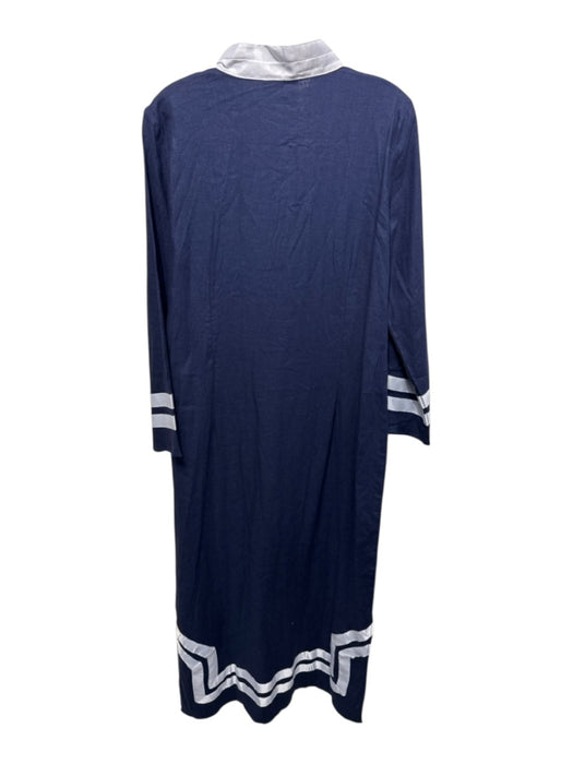 Sail To Sable Size M Navy Linen Blend V Neck Long Sleeve Maxi Leg Slit Dress Navy / M