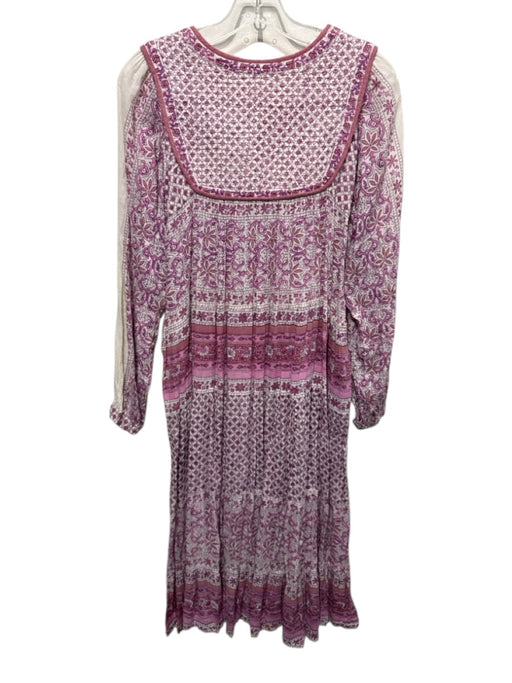 Matta Size L Pink & Multi Cotton V Neck Quilt Detail Floral Print Dress Pink & Multi / L