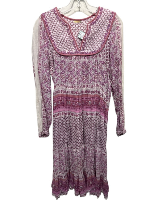 Matta Size L Pink & Multi Cotton V Neck Quilt Detail Floral Print Dress Pink & Multi / L