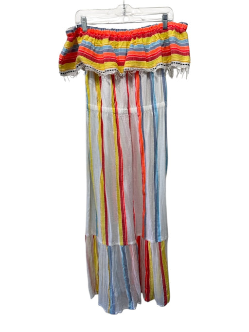 LemLem Size M White & Multi Cotton Blend Off Shoulder Elastic Waist Maxi Dress White & Multi / M