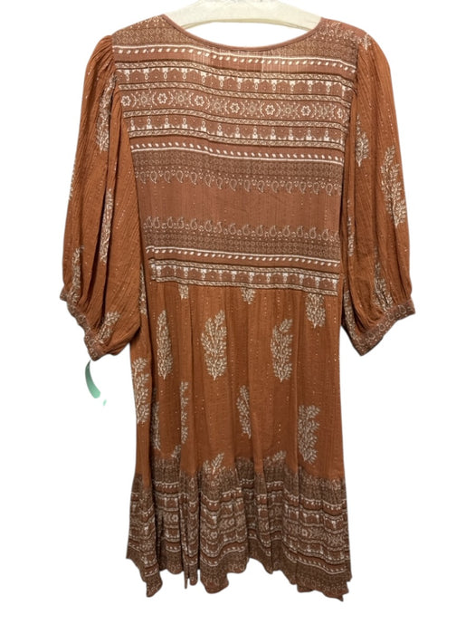 Daughters of India Size M Brown Cotton Blend Keyhole Front Metallic Thread Dress Brown / M