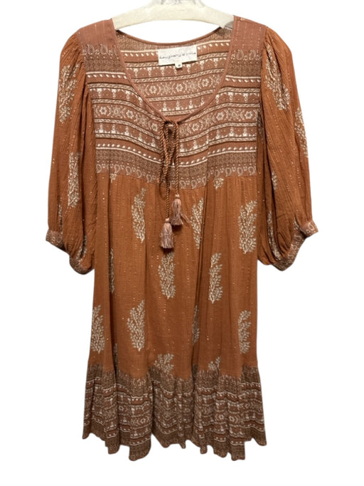 Daughters of India Size M Brown Cotton Blend Keyhole Front Metallic Thread Dress Brown / M