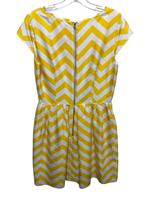 Elizabeth McKay Size 8 Yellow & White Sleeveless Zip Back Pockets Chevron Dress Yellow & White / 8