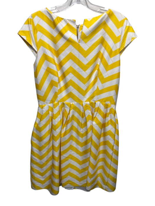 Elizabeth McKay Size 8 Yellow & White Sleeveless Zip Back Pockets Chevron Dress Yellow & White / 8