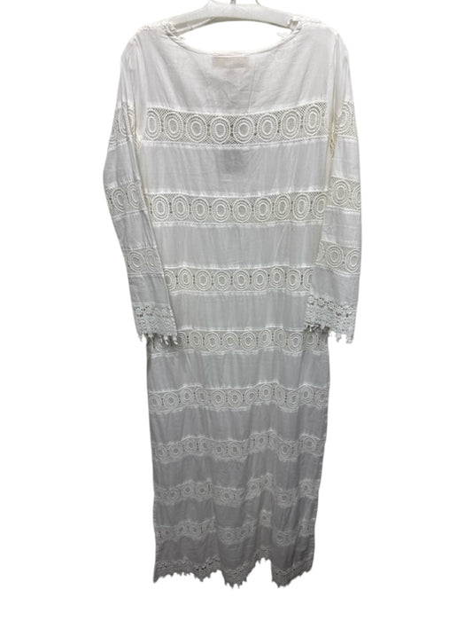 Pranella Size 2 White Cotton V Neck 3/4 Sleeve Lace Maxi Dress White / 2