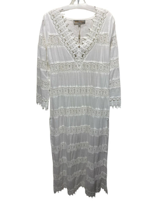 Pranella Size 2 White Cotton V Neck 3/4 Sleeve Lace Maxi Dress White / 2