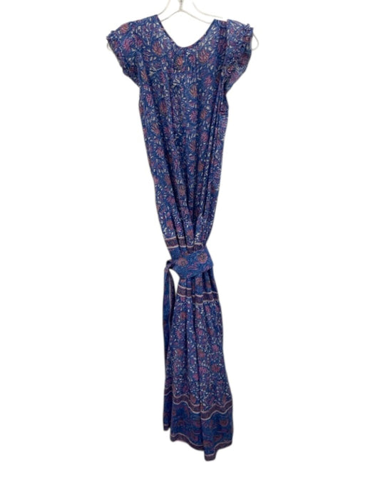 Bell Size M Blue & Purple Silk Blend V Neck Keyhole Neck Printed Maxi Dress Blue & Purple / M