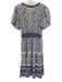 Bell Size M Blue & Multi Cotton Blend V Neck Tassels Printed Midi Dress Blue & Multi / M