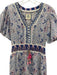 Bell Size M Blue & Multi Cotton Blend V Neck Tassels Printed Midi Dress Blue & Multi / M