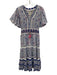 Bell Size M Blue & Multi Cotton Blend V Neck Tassels Printed Midi Dress Blue & Multi / M