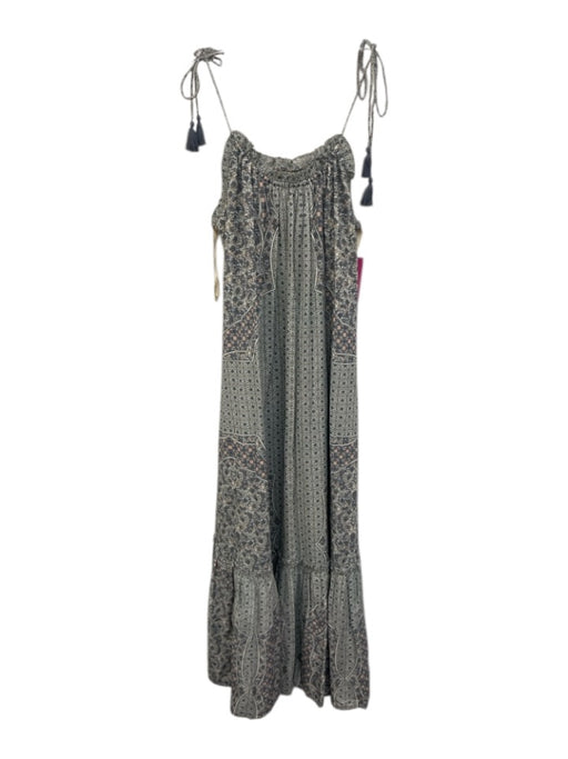 Cleobella Size S Grey & Multi Cotton Tie Shoulder Maxi Printed Dress Grey & Multi / S