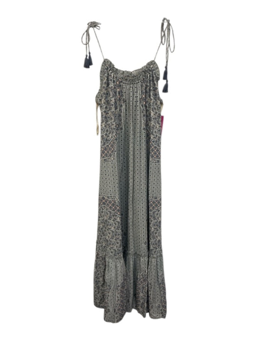 Cleobella Size S Grey & Multi Cotton Tie Shoulder Maxi Printed Dress Grey & Multi / S