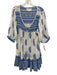 Daughters of India Size M White & Blue Cotton Blend V Neck Printed Dress White & Blue / M