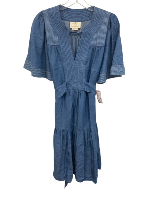 Kate Spade Size M Blue Lyocell blend V Neck Short Sleeve Tie Front Dress Blue / M