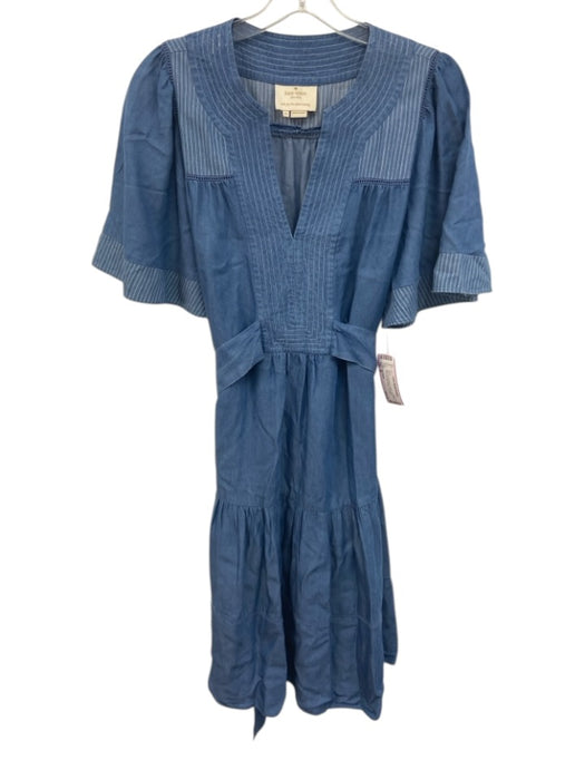 Kate Spade Size M Blue Lyocell blend V Neck Short Sleeve Tie Front Dress Blue / M