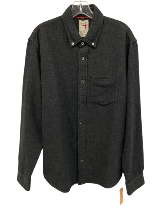 Relwen Size L Dark Gray Cotton Blend Herringbone Button Up Long Sleeve Shirt Dark Gray / L