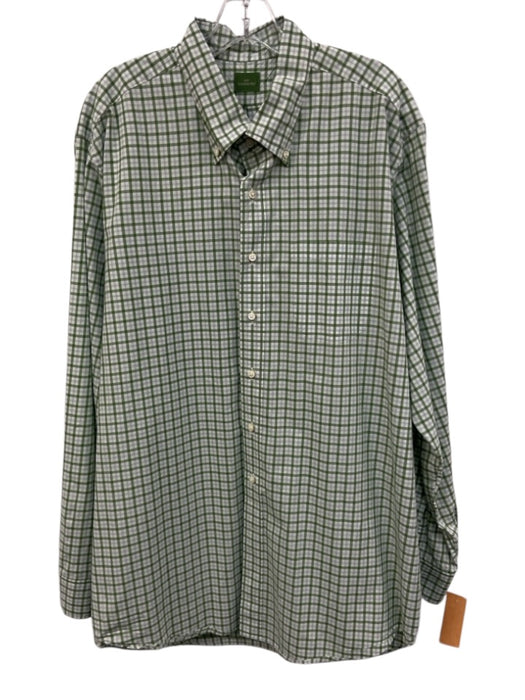 Sid Mashburn Size XL Green & White Cotton Plaid Button Up Long Sleeve Shirt Green & White / XL
