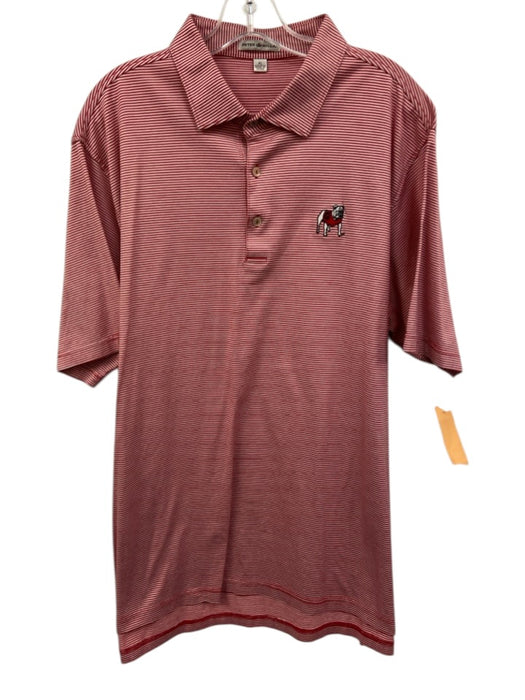 Peter Millar Size XL Red & White Cotton Striped Polo Men's Short Sleeve Red & White / XL