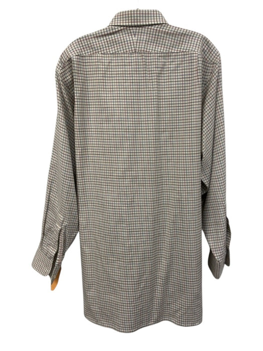 Hilditch & Key Size 17.5 Beige & Multi Color Wool Blend Grid Men's Short Sleeve Beige & Multi Color / 17.5
