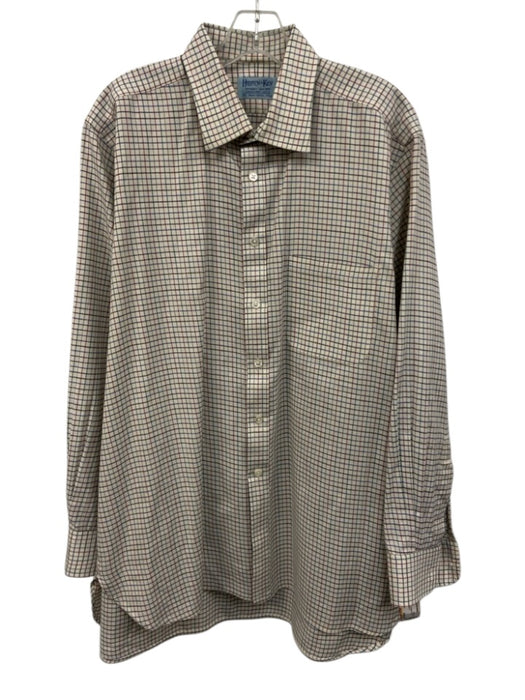 Hilditch & Key Size 17.5 Beige & Multi Color Wool Blend Grid Men's Short Sleeve Beige & Multi Color / 17.5