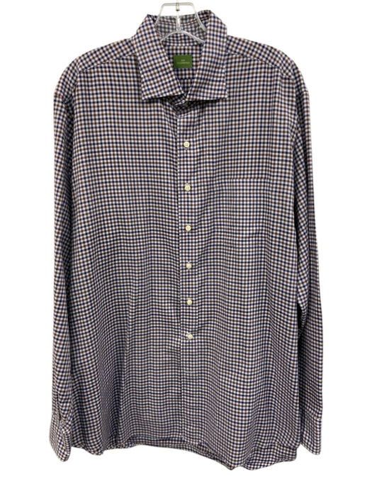 Sid Mashburn Size XL Blue & Bronze Cotton Plaid Button Up Men's Short Sleeve Blue & Bronze / XL