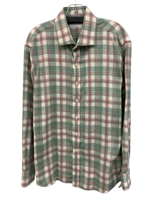 Ledbury Size Est L Green & Pink Cotton Blend Plaid Flannel Long Sleeve Shirt Green & Pink / Est L