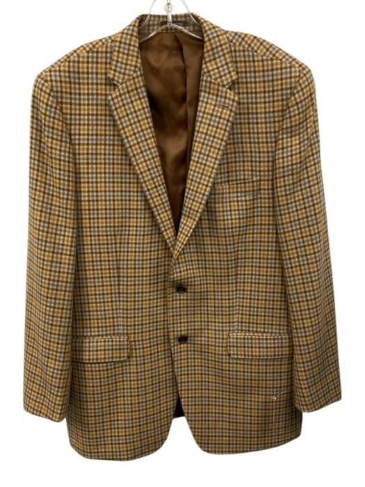 Peter Millar Beige & Blue Print Wool Blend Plaid 2 Button Men's Blazer Beige & Blue Print / 44T
