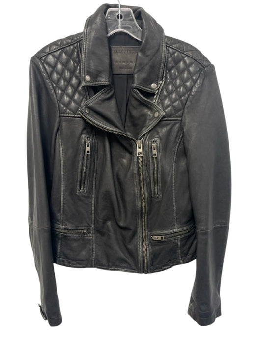 ALLSAINTS Size 10 Dark Gray Sheep Leather Zip Front Quilted Pockets Moto Jacket Dark Gray / 10
