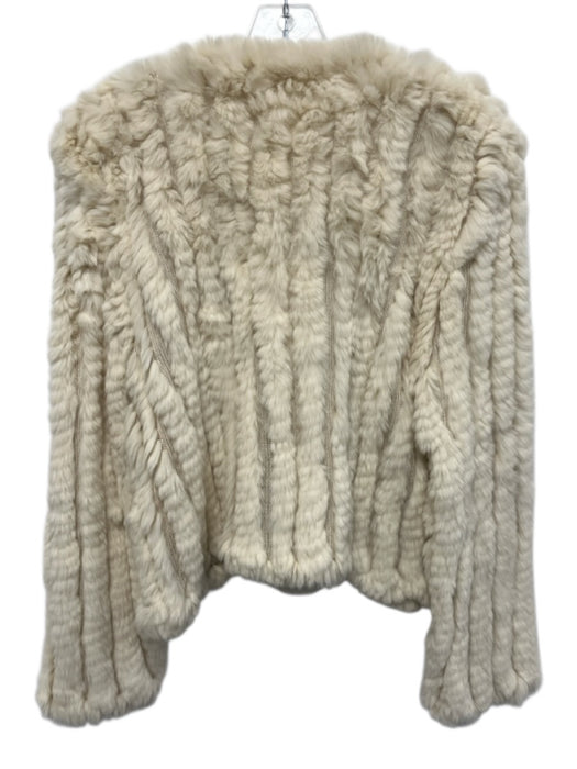 heartloom Size Medium Cream White Rabbit Fur Hook & Eye Striped Jacket Cream White / Medium