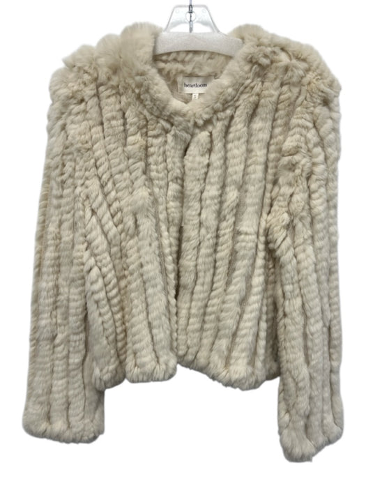 heartloom Size Medium Cream White Rabbit Fur Hook & Eye Striped Jacket Cream White / Medium