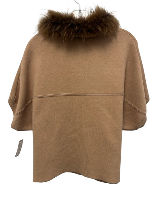 Dolce Cabo Size S/M Tan & Brown Viscose Blend Cap Sleeve Raccoon Trim Jacket Tan & Brown / S/M