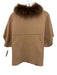 Dolce Cabo Size S/M Tan & Brown Viscose Blend Cap Sleeve Raccoon Trim Jacket Tan & Brown / S/M