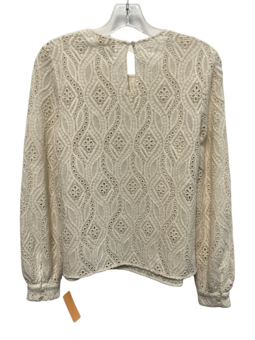 Sezane Size 38 Beige White Cotton Blend Long Sleeve Floral Eyelet Top Beige White / 38