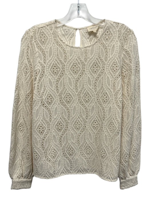 Sezane Size 38 Beige White Cotton Blend Long Sleeve Floral Eyelet Top Beige White / 38