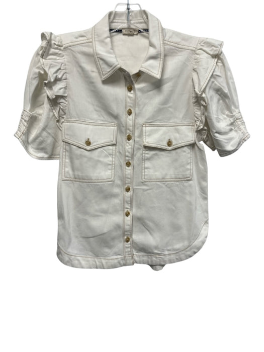 Pilcro Size Small white & tan Cotton Denim Button Front Contrast Stitch Top white & tan / Small